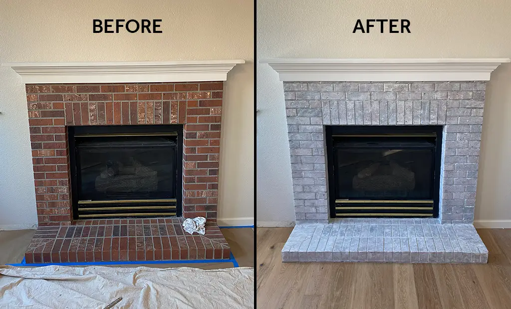 Fireplace before and after painting